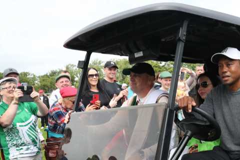 ‘I’m saving my legs for next week!’ – Tiger Woods dismisses buggy fears as icon insists he WILL play Open at St Andrews