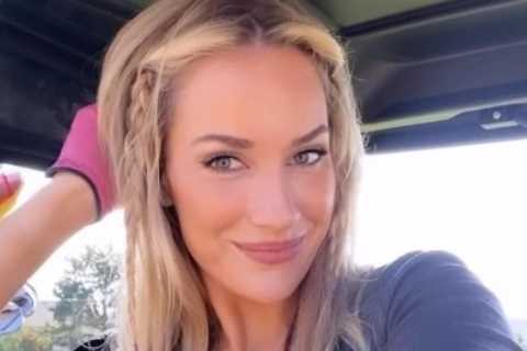 Paige Spiranac boasts her ‘boobs are out’ as she shows off extreme cleavage and nearly spills out of low cut top