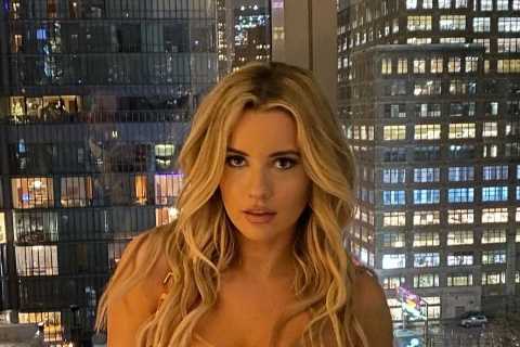Stunning golf influencer Lauren Pacheco sets pulses racing by going braless in leather corset in night out in New York