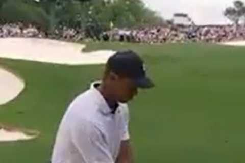 Fans fear for Tiger Woods and claim he’s in pain as very awkward shot leaves him hopping and grimacing at Masters 2023