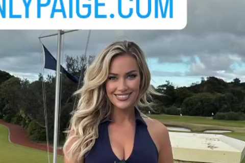 Paige Spiranac puts on busty display in low-cut dress as she plays at Royal Melbourne Golf Club