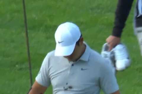Golf fans in hysterics as Tom Kim falls in mud before going topless after wayward shot into creek at PGA Championship