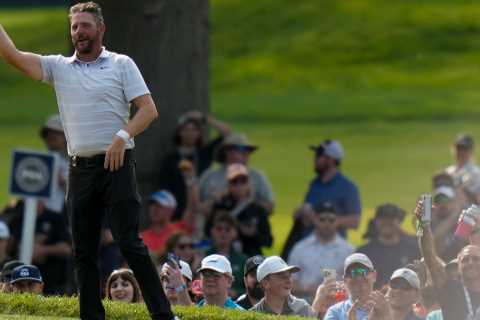 Michael Block hits amazing hole in one at PGA Championship on the fly and his stunned reaction is picked up by TV mics