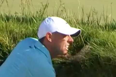 Golf fans hit back at claims Rory McIlroy was robbed of US Open title in rules breach as they spot his ‘improper drop’