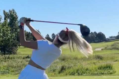 Paige Spiranac suffers wardrobe malfunction while out on course as fans tell her ‘you make it difficult to concentrate’