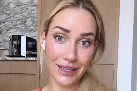 Paige Spiranac shows off cleavage in makeup free snap after finishing workout and asks ‘why is everyone so grumpy’
