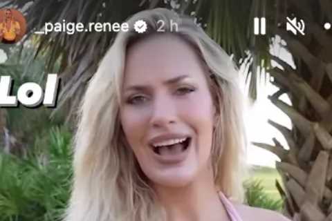 Paige Spiranac nearly pops out of very low-cut pink dress as she films hilarious golf blunder