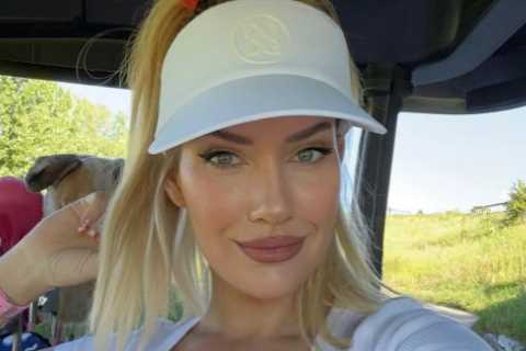 Paige Spiranac wows fans with busty display in plunging top but they’re more interested in what they spotted on her bag